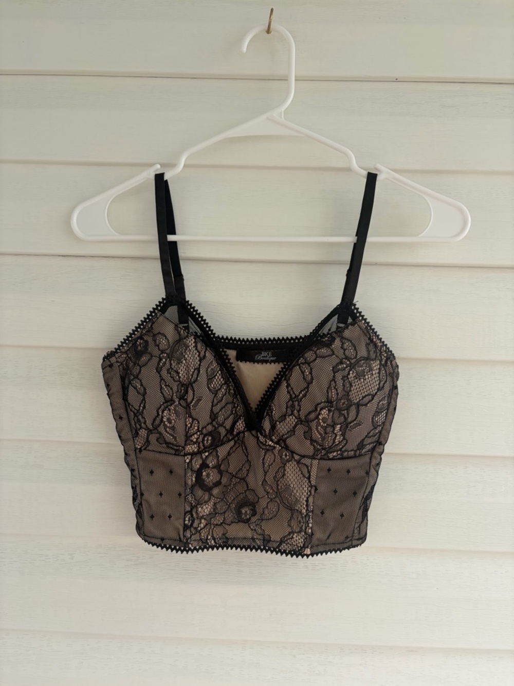 BKE Boutique Black Tan Lace Sheer Crop Top Corset Style Going Out Summer Top